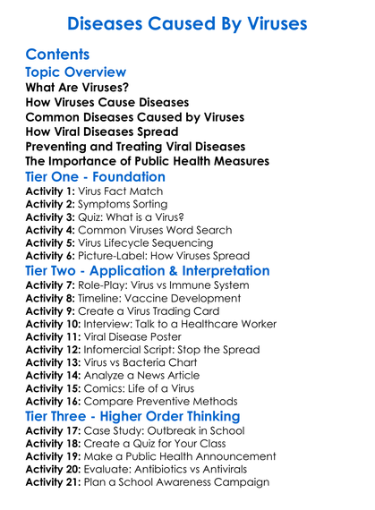 Diseases Caused By Viruses Worksheet Activity Booklet