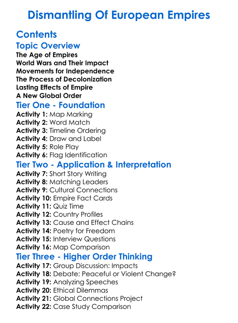 Dismantling Of European Empires Worksheet Activity Booklet