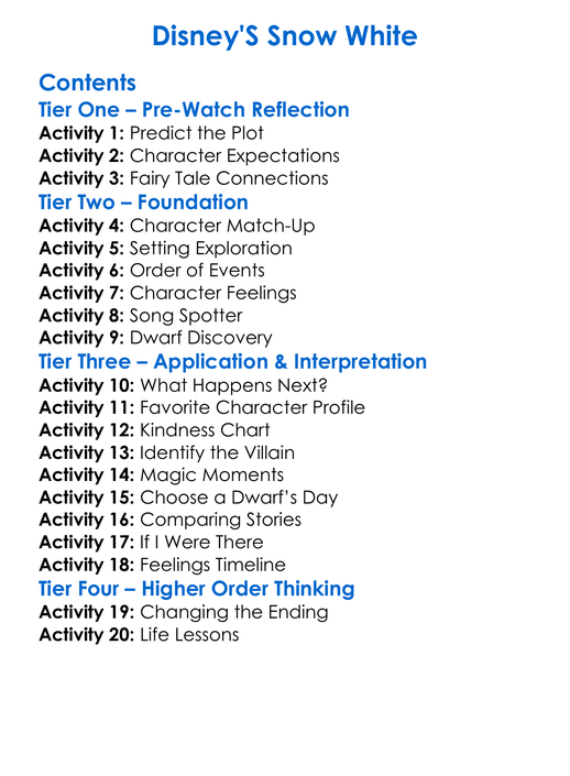 Disneys Snow White Worksheet Activity Booklet