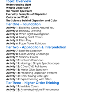 Dispersion And Color Worksheet Activity Booklet