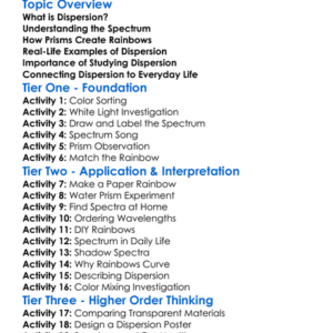 Dispersion And Spectrum Worksheet Activity Booklet