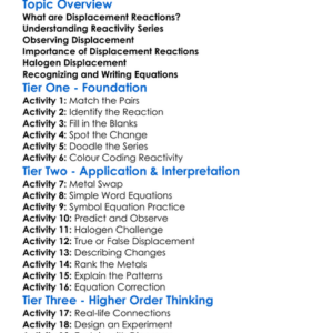 Displacement Reactions Worksheet Activity Booklet