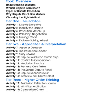 Dispute Resolution Methods Worksheet Activity Booklet