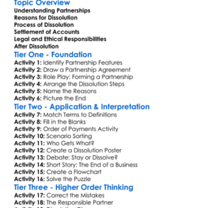 Dissolution Of A Partnership Worksheet Activity Booklet