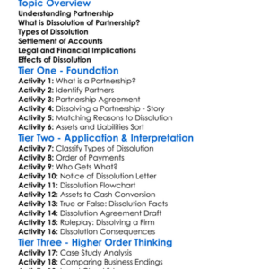 Dissolution Of Partnership Worksheet Activity Booklet