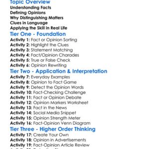 Distinguishing Fact From Opinion Worksheet Activity Booklet