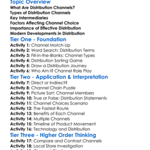 Distribution Channels Worksheet Activity Booklet