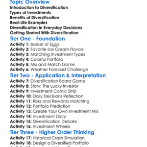 Diversification In Investments Worksheet Activity Booklet