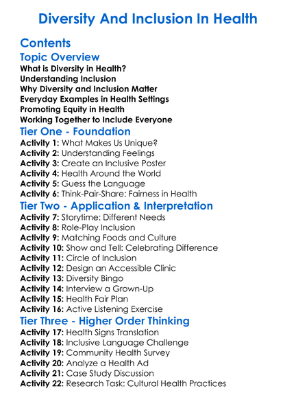 Diversity And Inclusion In Health Worksheet Activity Booklet