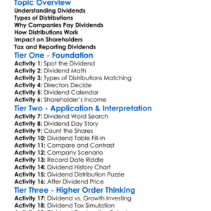 Dividends And Distributions Worksheet Activity Booklet