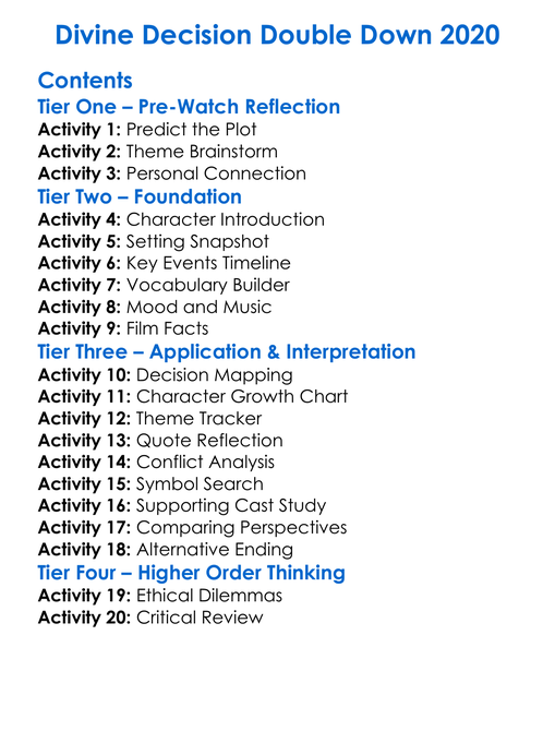 Divine Decision Double Down 2020 Worksheet Activity Booklet