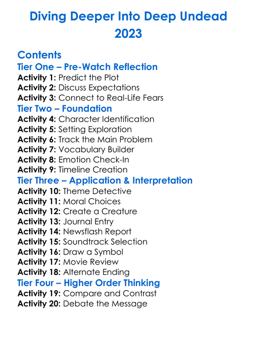 Diving Deeper Into Deep Undead 2023 Worksheet Activity Booklet