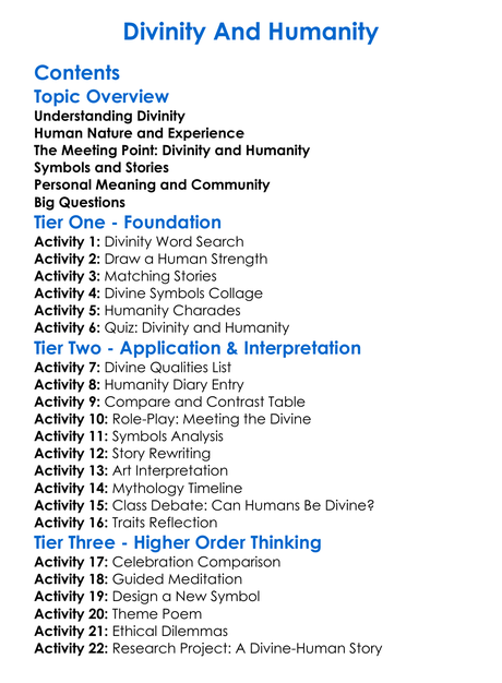 Divinity And Humanity Worksheet Activity Booklet