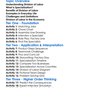 Division Of Labor And Specialization Worksheet Activity Booklet