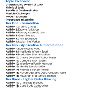 Division Of Labor Worksheet Activity Booklet
