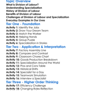 Division Of Labour And Specialization Worksheet Activity Booklet