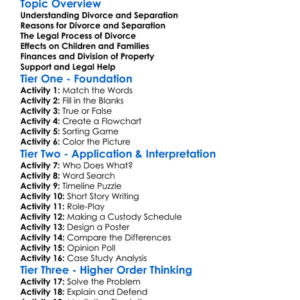 Divorce And Separation Law Worksheet Activity Booklet