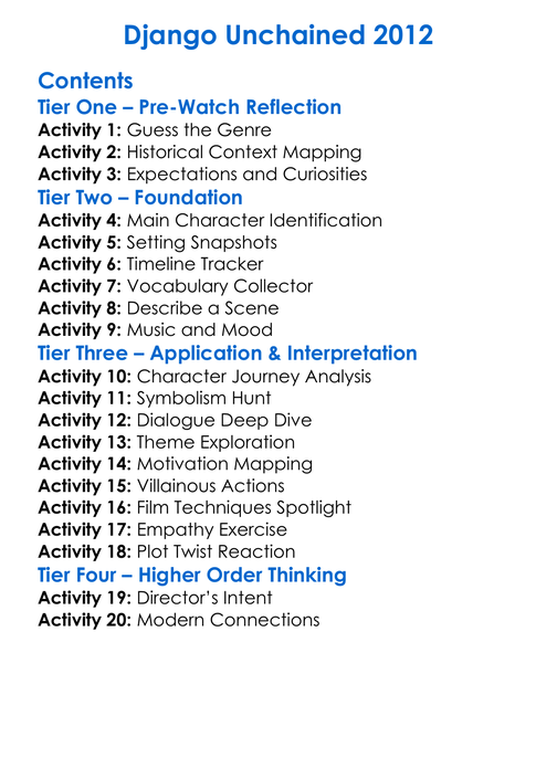 Django Unchained 2012 Worksheet Activity Booklet