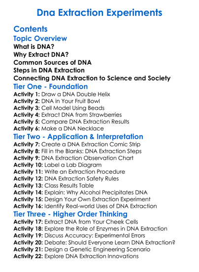 Dna Extraction Experiments Worksheet Activity Booklet