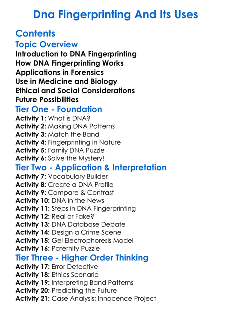 Dna Fingerprinting And Its Uses Worksheet Activity Booklet