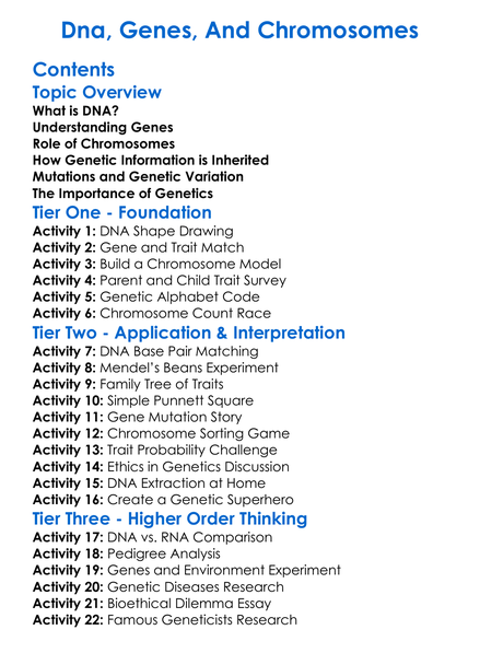 Dna Genes And Chromosomes Worksheet Activity Booklet