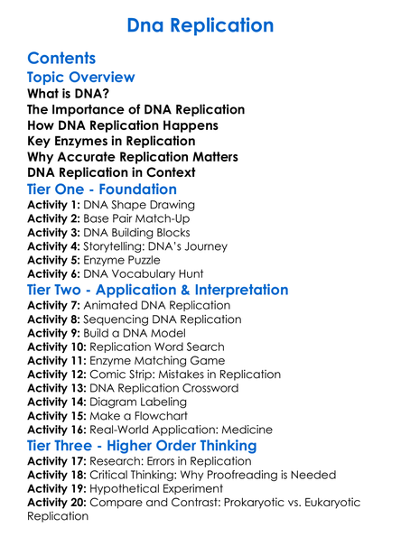 Dna Replication Worksheet Activity Booklet