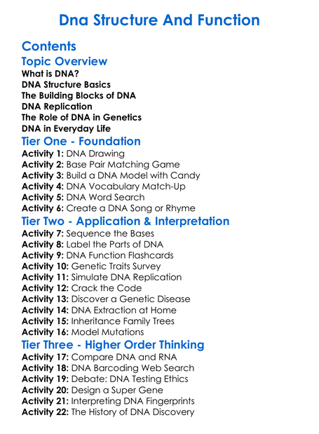 Dna Structure And Function Worksheet Activity Booklet