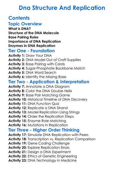 Dna Structure And Replication Worksheet Activity Booklet