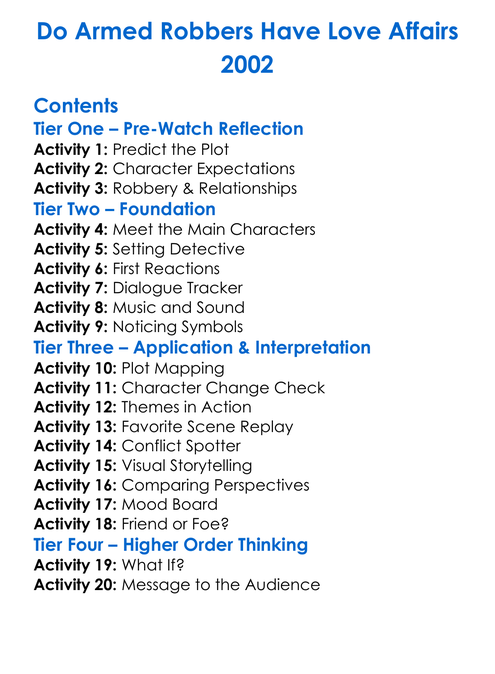 Do Armed Robbers Have Love Affairs 2002 Worksheet Activity Booklet