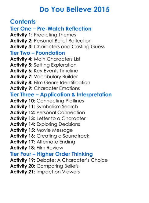 Do You Believe 2015 Worksheet Activity Booklet