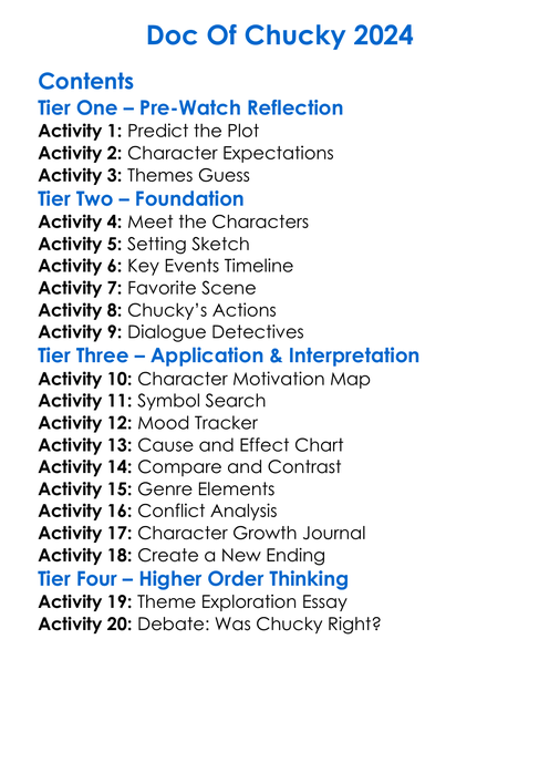 Doc Of Chucky 2024 Worksheet Activity Booklet