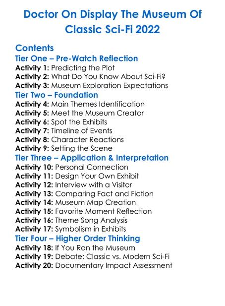 Doctor On Display The Museum Of Classic Sci-Fi 2022 Worksheet Activity Booklet