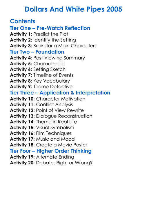 Dollars And White Pipes 2005 Worksheet Activity Booklet
