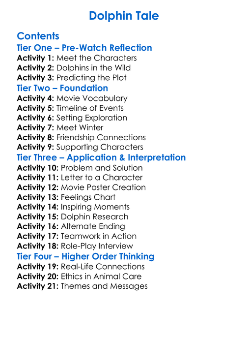 Dolphin Tale Worksheet Activity Booklet