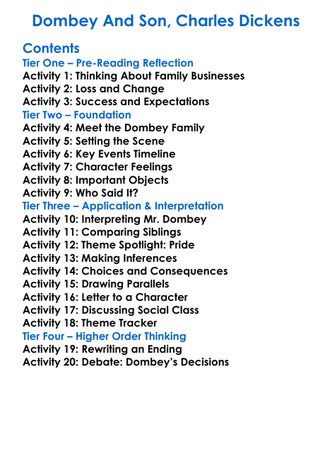 Dombey And Son Charles Dickens Worksheet Activity Booklet