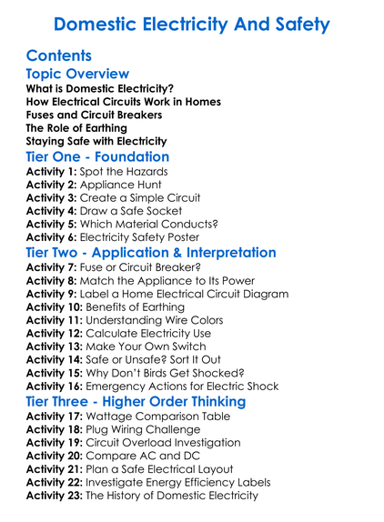 Domestic Electricity And Safety Worksheet Activity Booklet