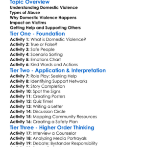 Domestic Violence Awareness Worksheet Activity Booklet
