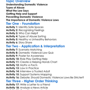 Domestic Violence Law Worksheet Activity Booklet