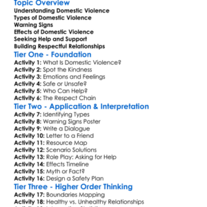 Domestic Violence Worksheet Activity Booklet
