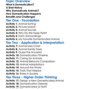 Domestication Of Animals Worksheet Activity Booklet