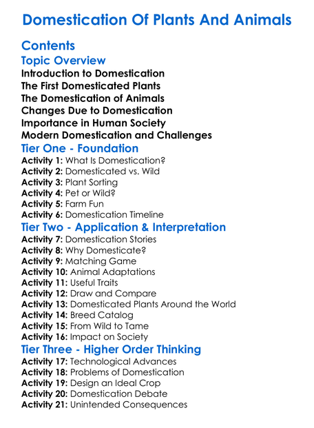 Domestication Of Plants And Animals Worksheet Activity Booklet