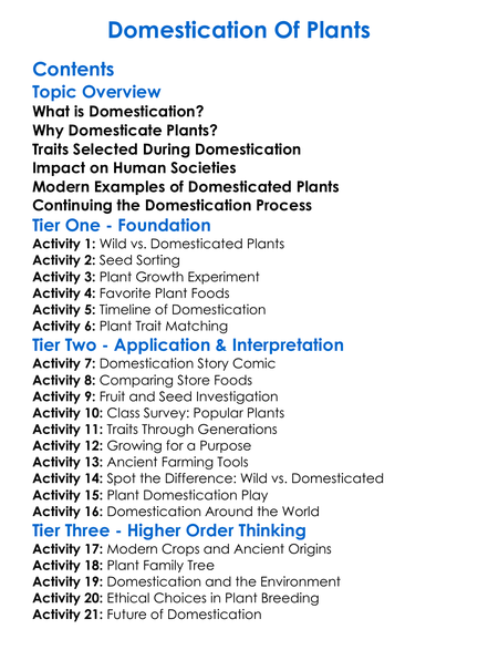 Domestication Of Plants Worksheet Activity Booklet