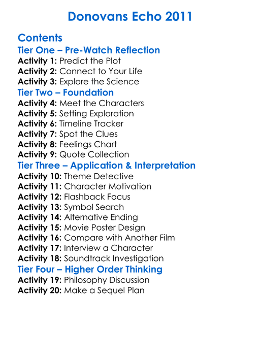 Donovans Echo 2011 Worksheet Activity Booklet