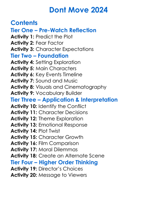 Dont Move 2024 Worksheet Activity Booklet