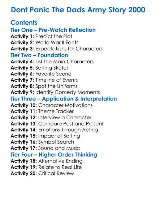 Dont Panic The Dads Army Story 2000 Worksheet Activity Booklet