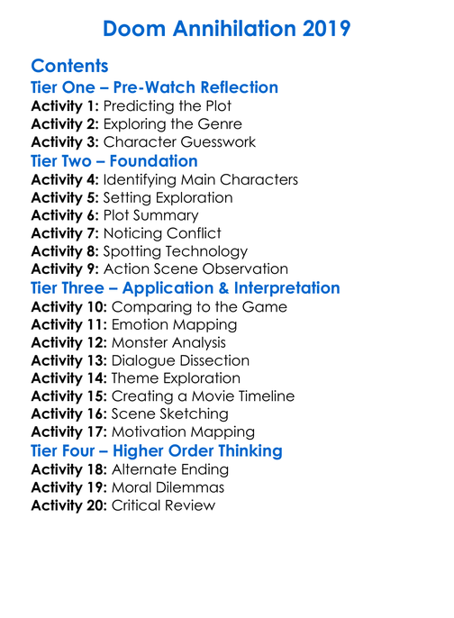 Doom Annihilation 2019 Worksheet Activity Booklet