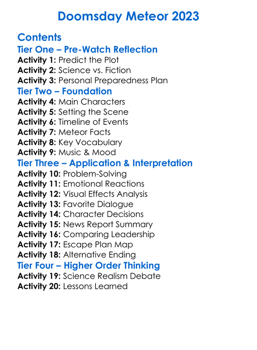 Doomsday Meteor 2023 Worksheet Activity Booklet