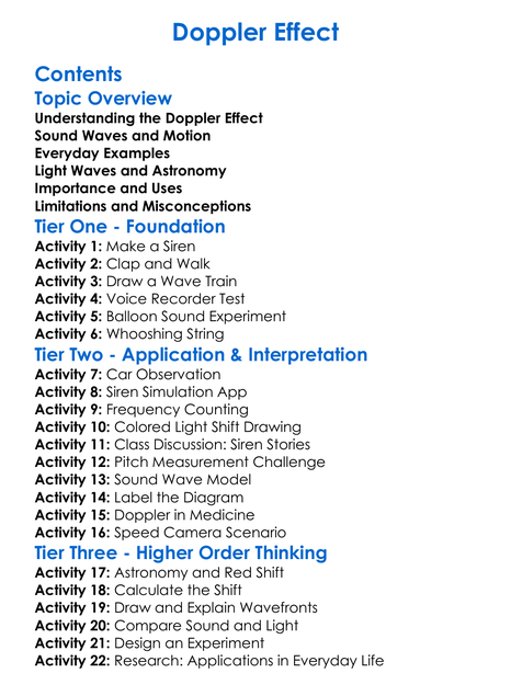 Doppler Effect Worksheet Activity Booklet