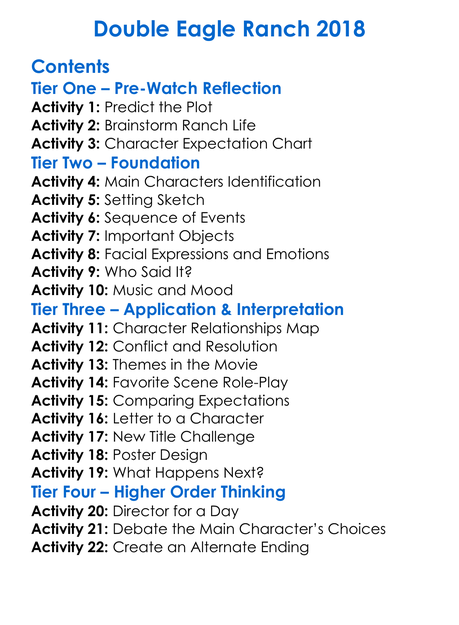 Double Eagle Ranch 2018 Worksheet Activity Booklet