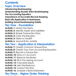 Double-Entry Bookkeeping And The Accounting Equation Worksheet Activity Booklet